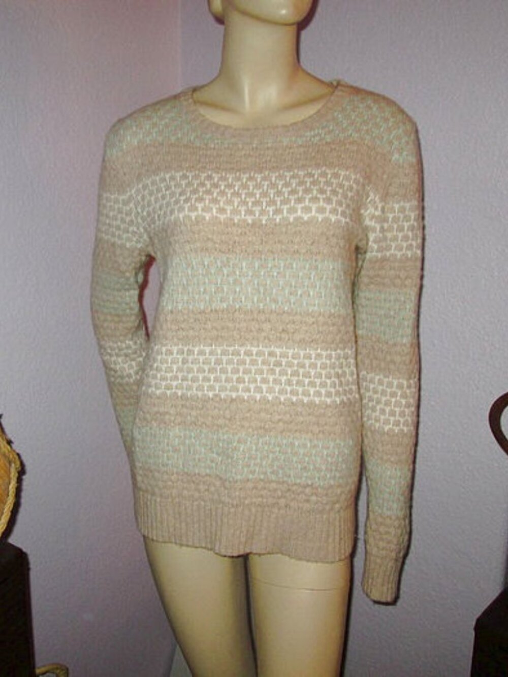 J Crew Fair Isle Sweater Women’s Size L Textured Knit Lambswool Pullover Striped
